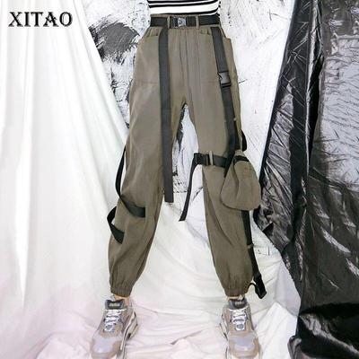 Buckle Ribbon Overalls Women Pants XJ3576