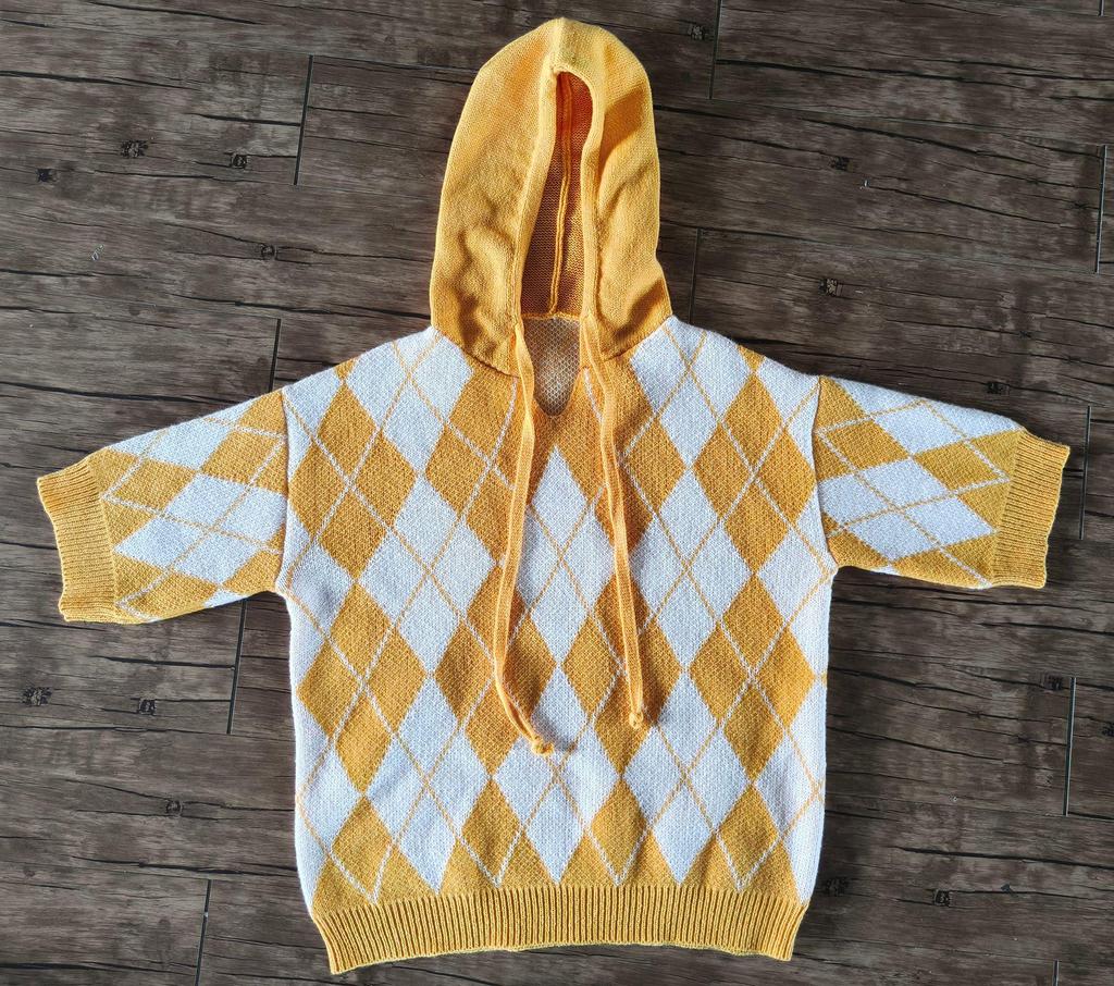 Autumn/Winter Diamond Plaid V-neck Hooded Women's Sweater - European & American Casual Knitwear.