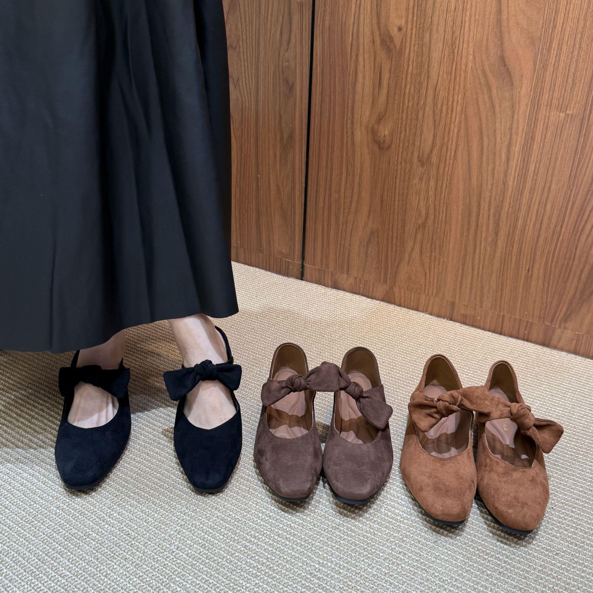 

2025 new round head suede bow shallow mouth versatile foot set inner heel versatile OL commuter work women s shoes 39 кофейный