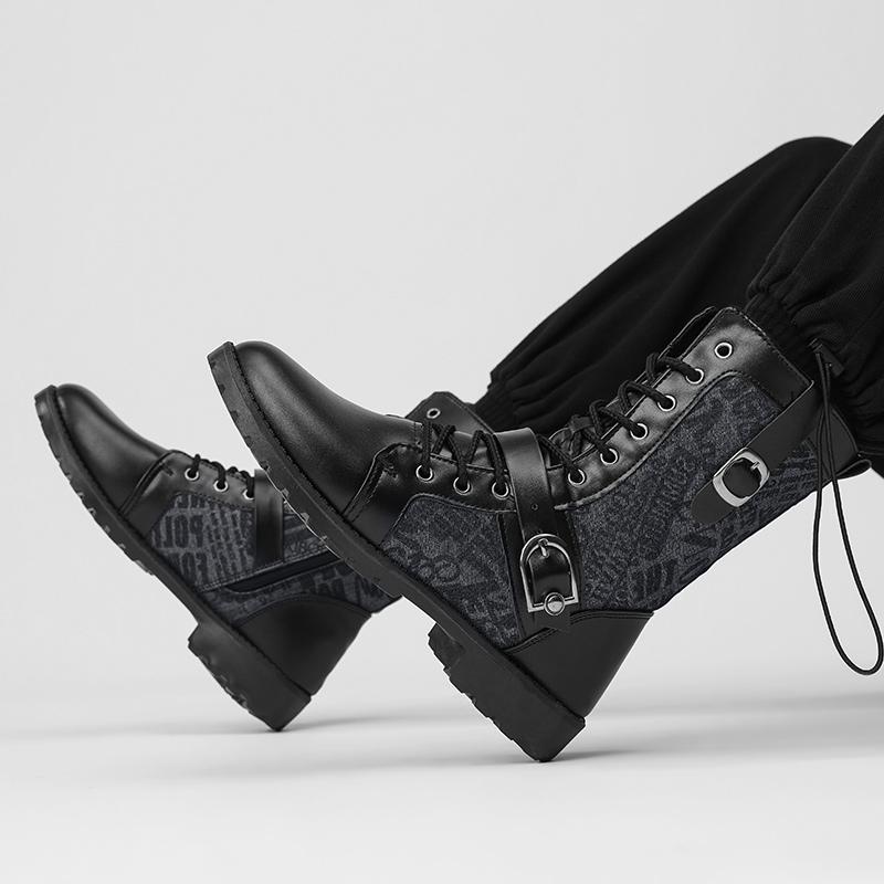 Retro British Style Mens Boots Autumn Winter Fashion Leather Boot High Top Black Cowboy Shoes Men Tooling Motorcycle Ankle Boots