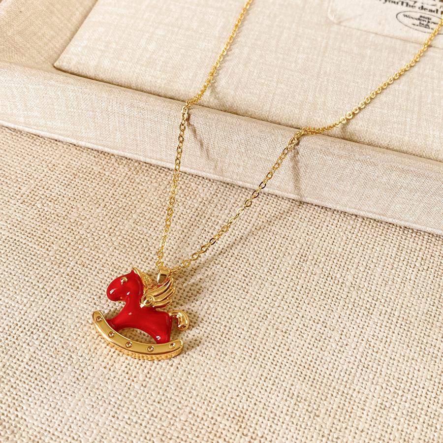 Fashionable Versatile and Stylish Oil-infused Horsebone Necklace красный/золотой