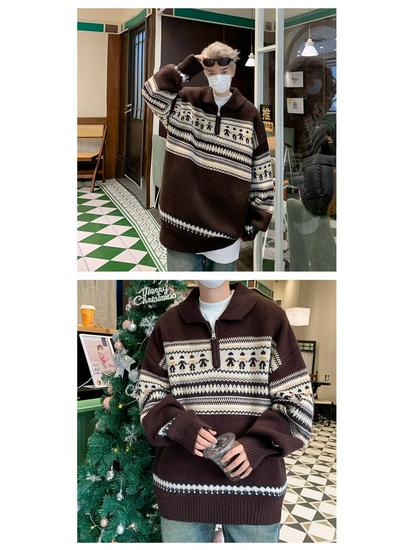 Unisex Trendy Soft Polo Neck Sweater - Retro Knit for Autumn/Winter, Perfect for Couples and Christmas.