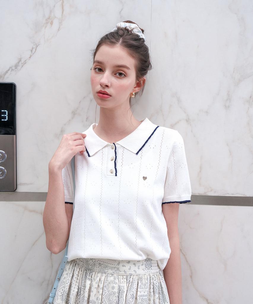Pigment Punched Scallop Contrast Collar Knit (Hhsw260409)