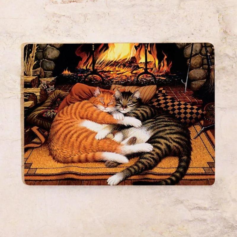 Cats by the Fireplace Metal Sign 20x30cm, Vintage Cozy Wall Art Decor