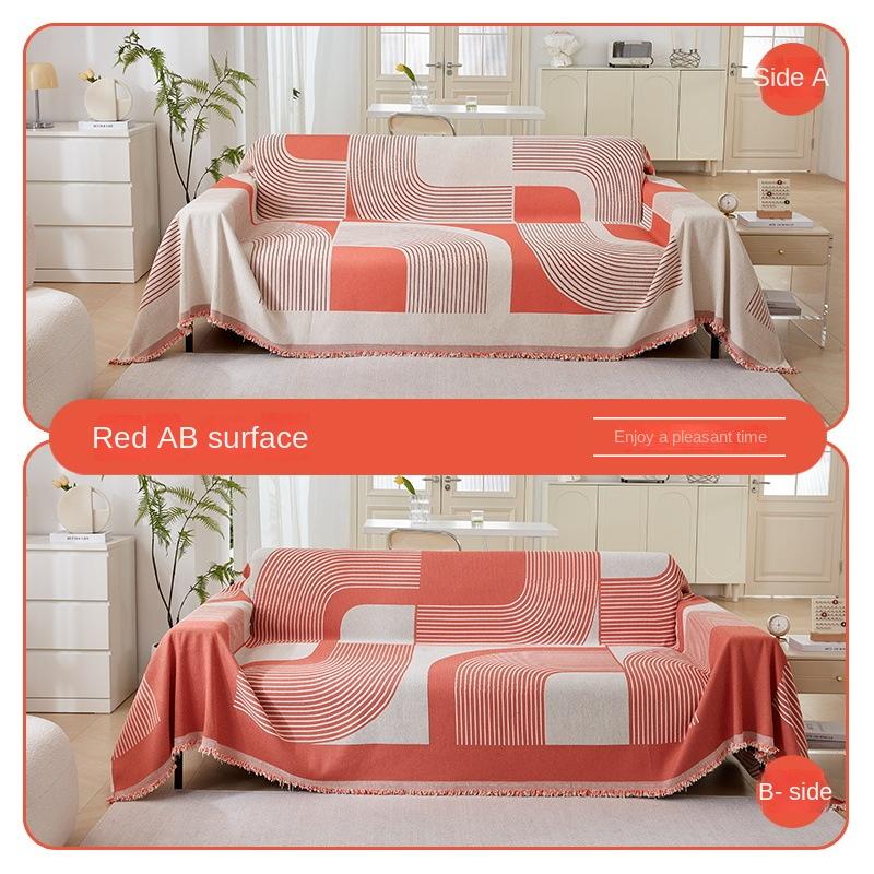 Japanese Style Sofa Cover with Tassel, Two Sides Throw Blanket, Sofa Covers, Geometric Lines, Towel Ins, Home Decor, Tapestry