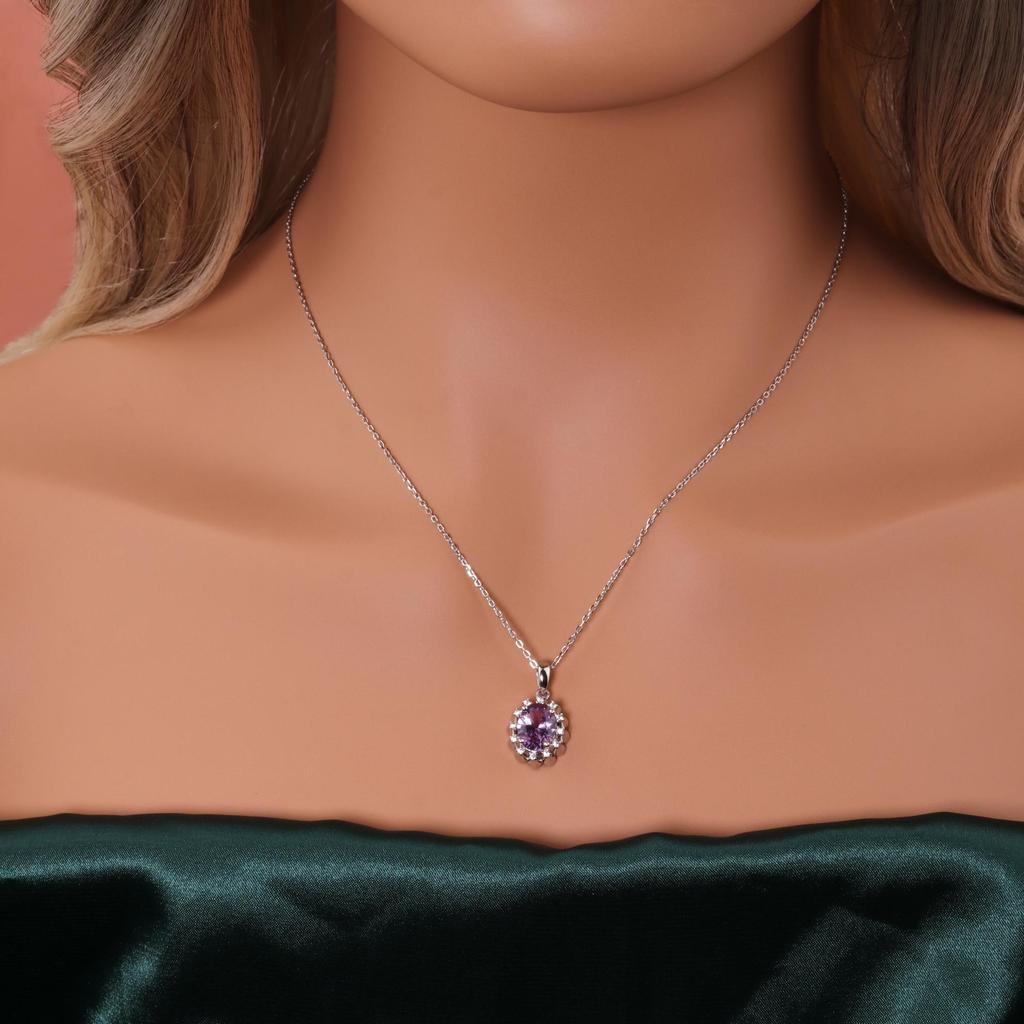 Women's Pendant 925 Sterling Silver Color Change Synthetic Alexander Nano Oval Necklace Fine Jewelry for Daily Wear