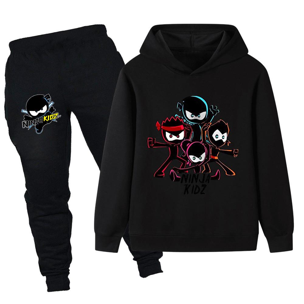 PB1172 Kids Boys Girls NINJA KIDZ Cartoon Print Long Sleeves Hoodie Trousers 2pcs/Sets