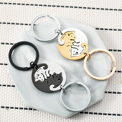 Titanium Steel Hug Dog Stainless Steel Keychain Cute Pet Design Fashion Couple Pendant Practical Valentine's Day Gift