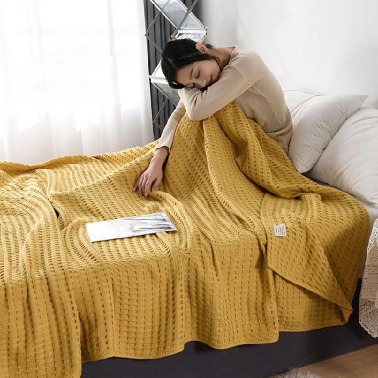Breathable Waffles Cotton Throw, Soft and Light, Cooling Cotton Waffles for Summer Nights,150x200cm,Cool Blanket