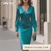 JPNTKY Fashion Summer Spring Solid Color Print Long Sleeve V-Neck Casual Dresses