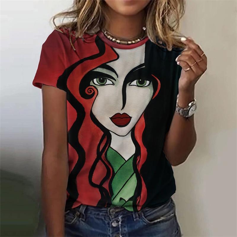 3D Printed Funny Abstract T-Shirt For Women Colorful Face Pattern Tees Summer Casual Short Sleeve Round Neck Tops Loose T Shirts