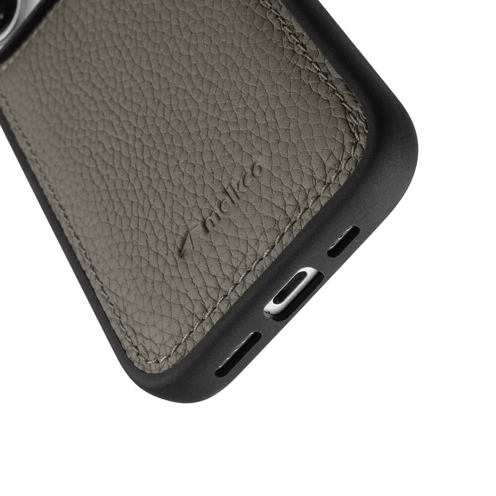 MELKCO For iPhone 16 Case Genuine Cow Leather Coated PC Phone Cover