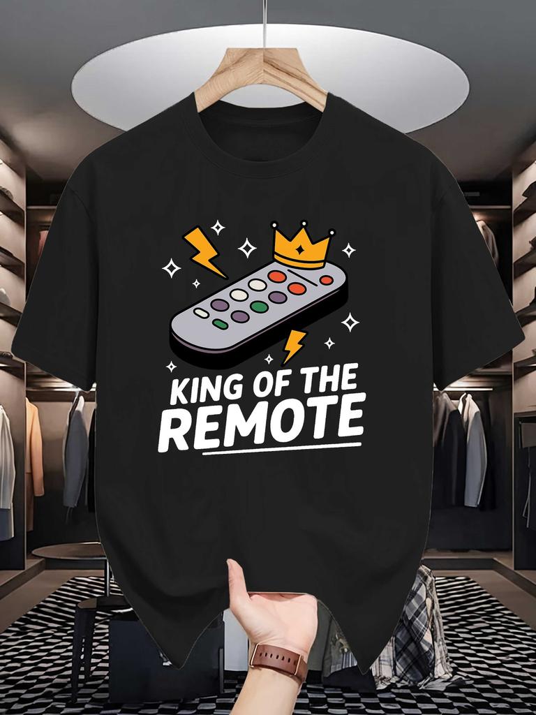 King Of The Remote Crown TV Remote Graphic Unisexs Crew Neck T Shirt Humor Quote Print Short Sleeve Casual Cotton Daily Street Tops