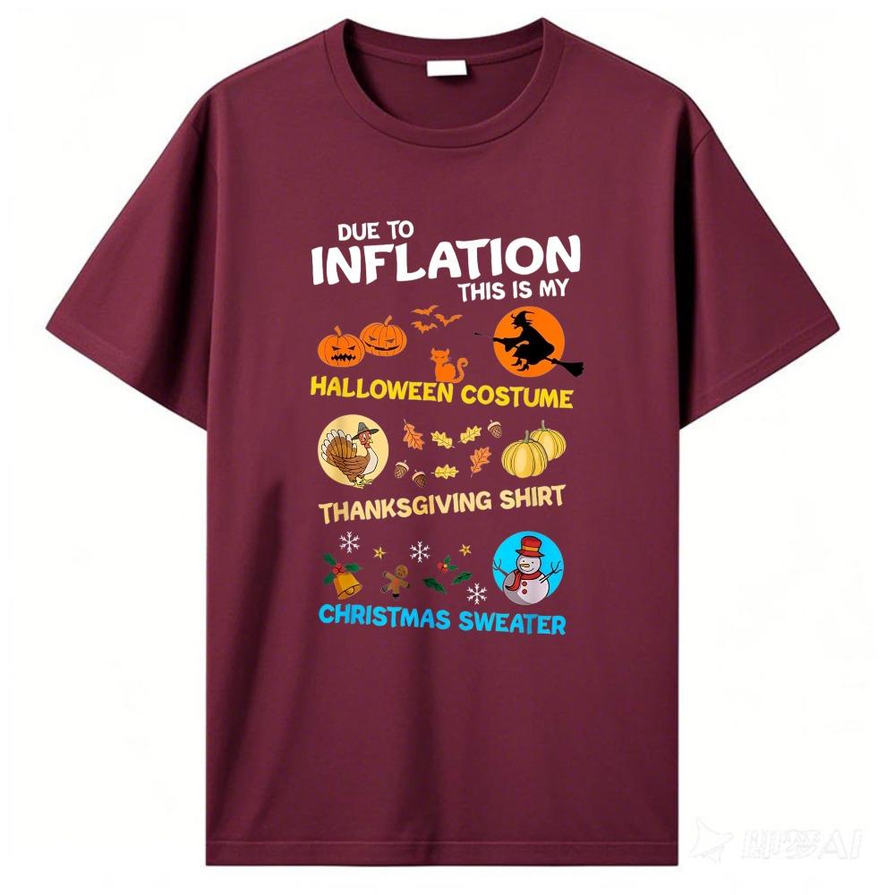 Due To Inflation This Is My Halloween Thanksgiving and Ugly Christmas Dress Up T-Shirt Funny Inflation Holiday Combo Unisex Tee