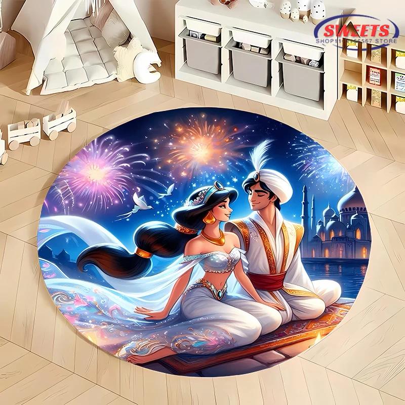 

3D HD Мультяшный Круглый Ковер Принцесса Аладдин, Ковер для Гостиной, Спальни, Детской Комнаты, Комфортный, Нескользящий, Прочный Коврик, Хороший Подарок Diameter -60cm