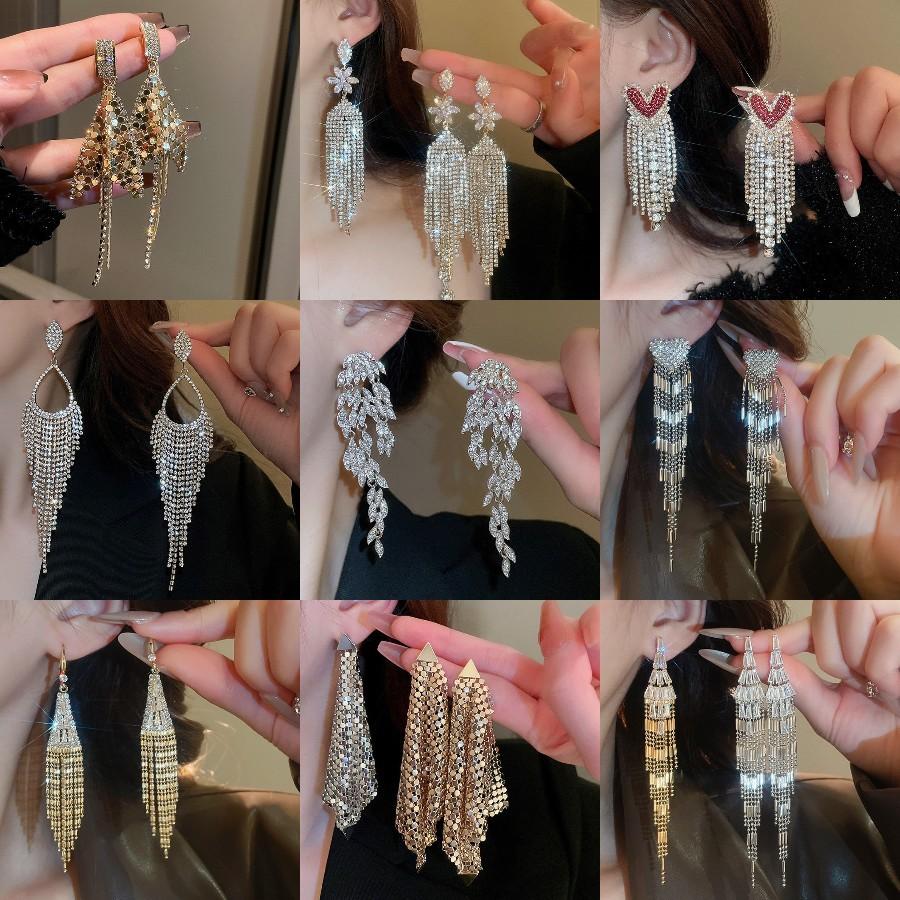 European and American Silver Needle Zircon Fringed Earrings Light Luxury High-end Atmospheric Earrings Niche Earrings Women