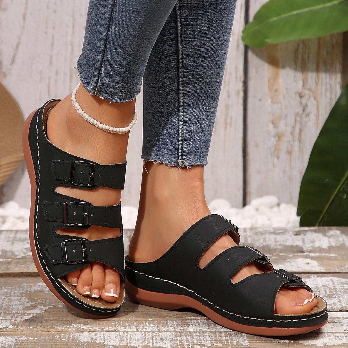 

2025 новые импортные летние женские тапочки на толстой подошве большого размера с пряжкой в виде рыбьего рта с толстой подошвой 43 чёрный