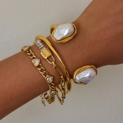 Yori Distinctive Special Shaped Resin Pearl Open Bracelet Bangle 18K Gold Plated Fashion Women Trendy Jewelry Gifts Bijoux