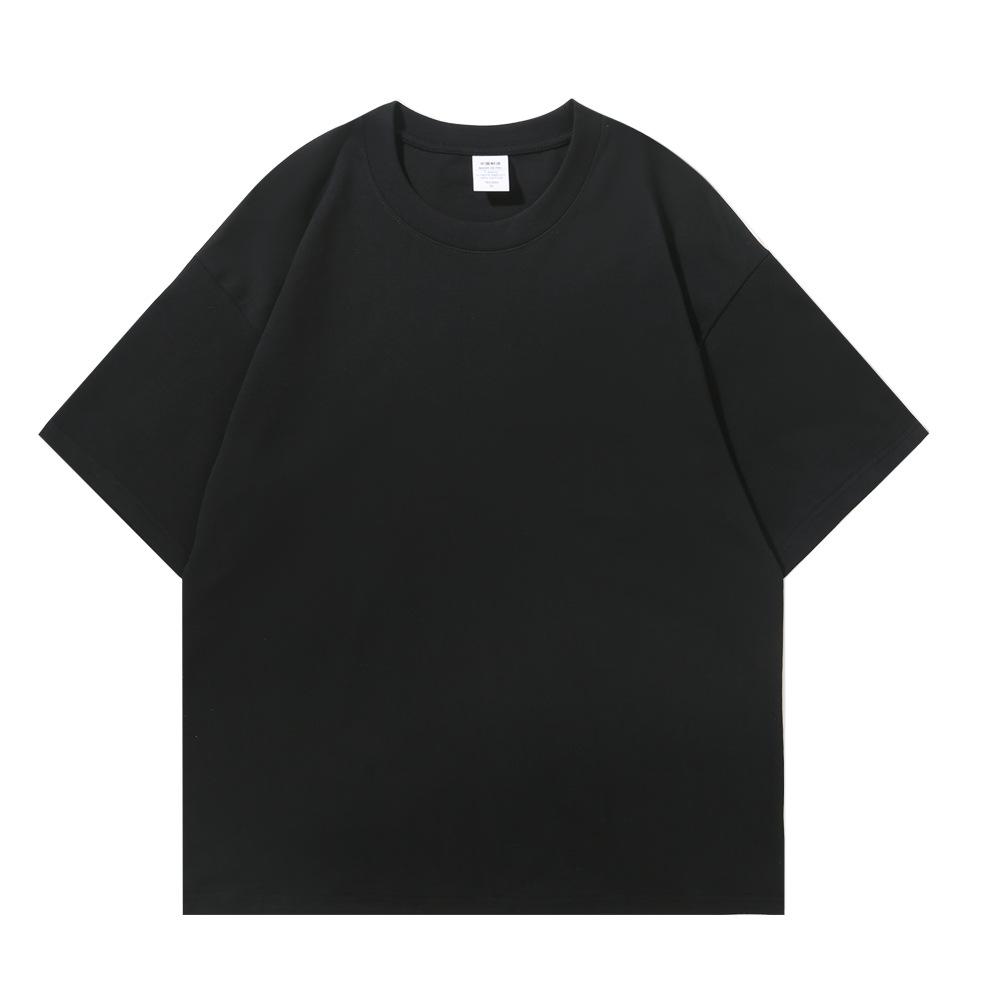 Summer high-quality new product versatile men's T-shirt simple black and white gram solid color pure cotton loose short-sleeved men and women