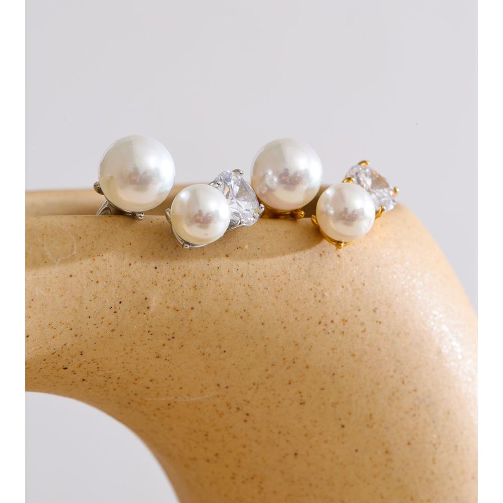 Yhpup Korean Simulated Pearls Cubic Zirconia Adjustable Chic Ring High Quality Stainless Steel Popular Jewelry Wholesale Gift