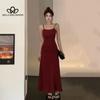 Sexy Slim-fit High Waist Sling Dress Women's Summer New Tight Waist Slimming Shoulder Inner Base Solid Color Long Dress