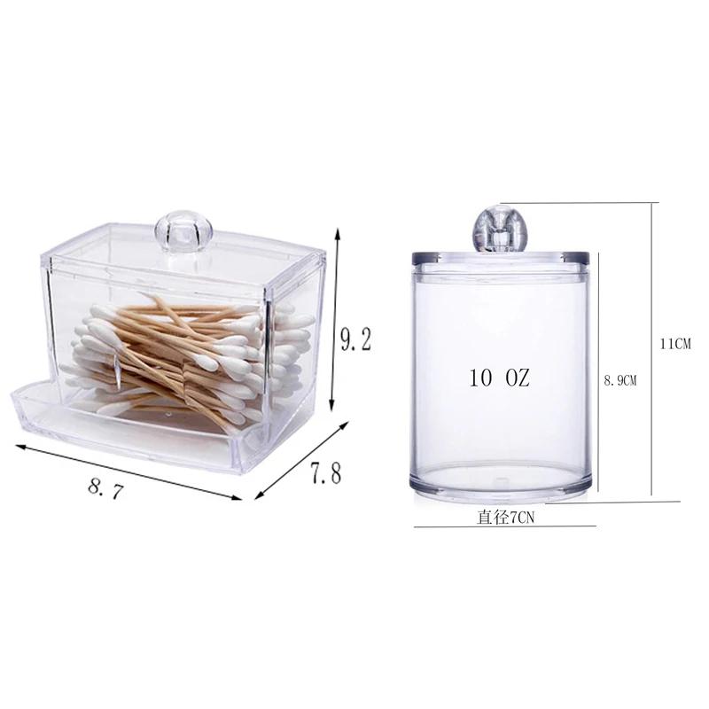 Acrylic Storage Box Bathroom Jar Makeup Organizer Cotton Round Pad Holder Cotton Holder Dispenser with Bamboo Lid Clear Plastic