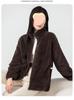 Women's Gray Double-Sided Fleece Hoodie Jacket, Plus Velvet, Thickened, Windproof Stand Collar, Long Sleeve, Warm Outerwear for Autumn/Winter