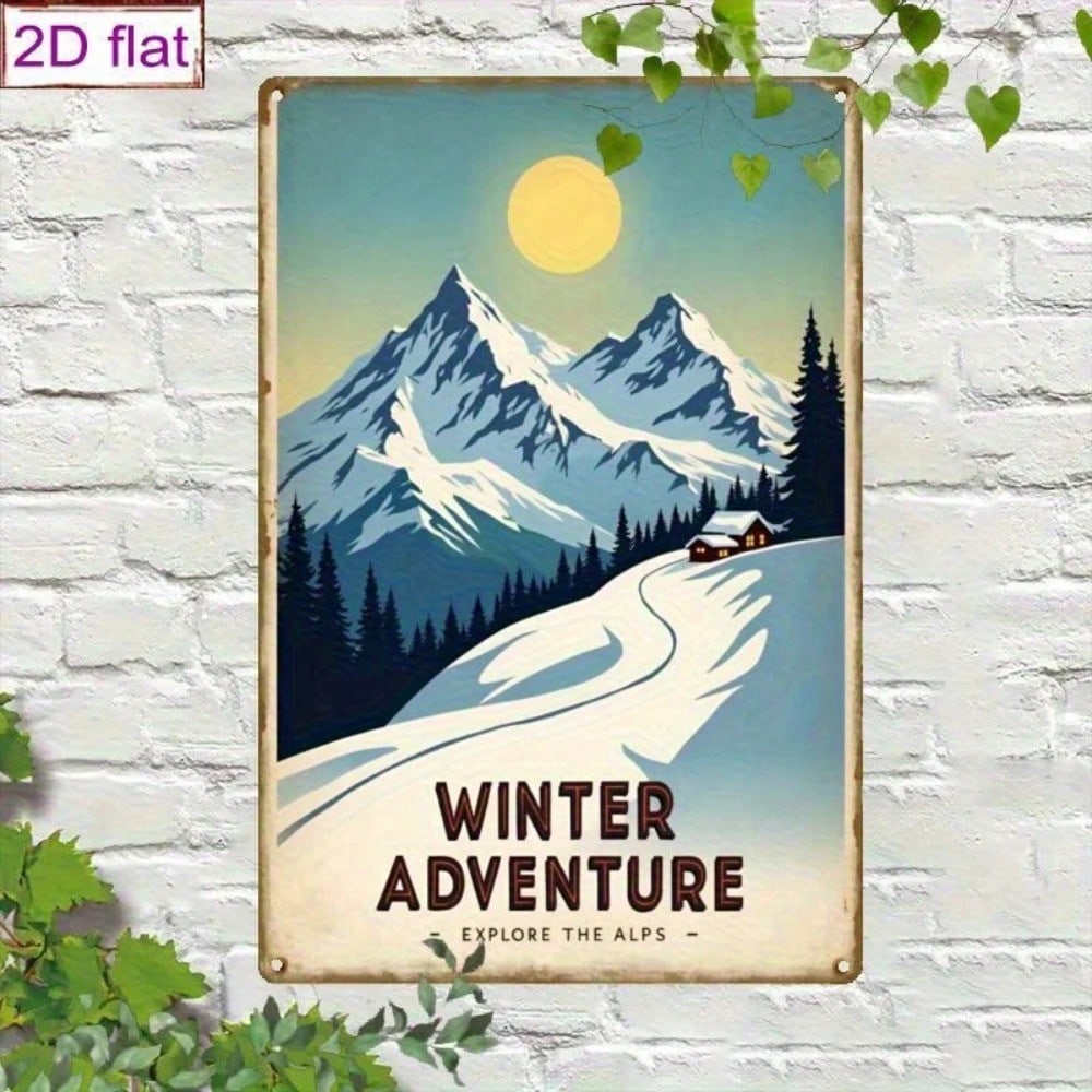 Retro Metal Sign Winter Cabin Snow Mountains Bar Home Decor Gift