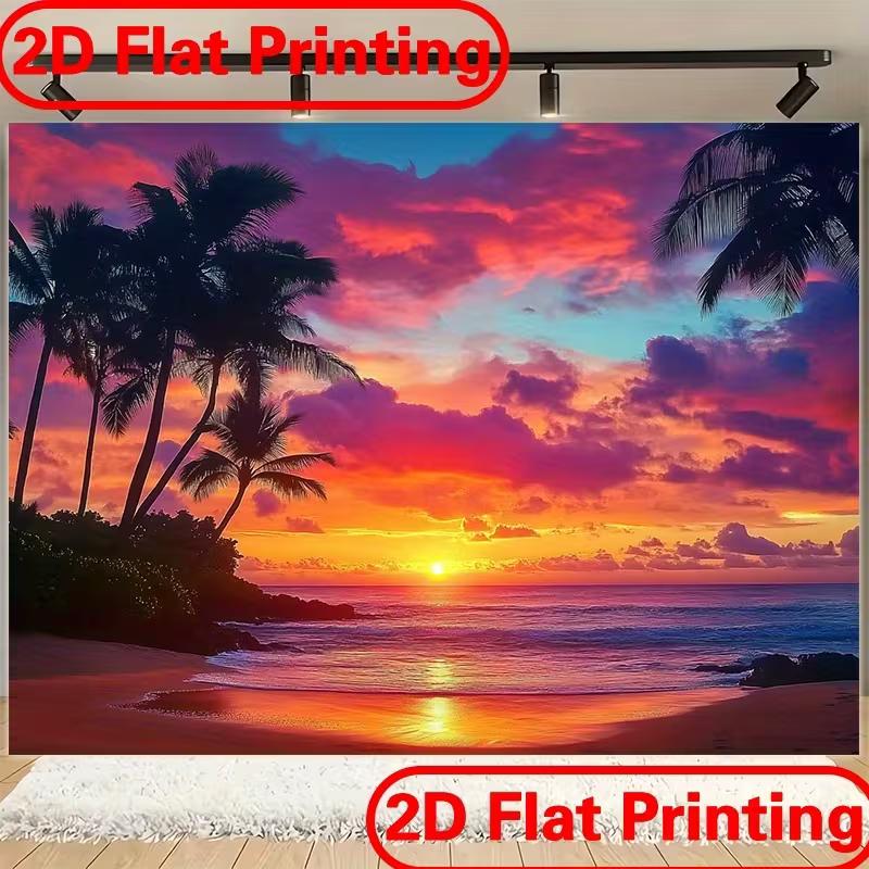 2D Tropical Red Cloud Sunset Beach Backdrop with Ocean View