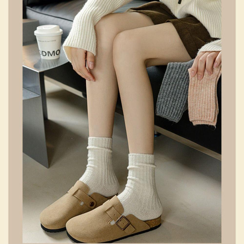 Chaussettes d'hiver en laine couleur unie chaussettes de sommeil chaussettes en coton épaissi femmes