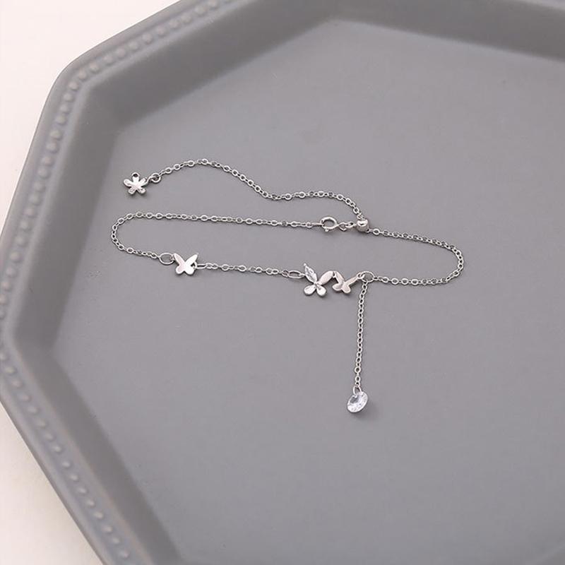 ANENJERY Women'S Anklet Butterfly Tassel Anklet for Women Simple Sweet Zircon Bracelet Anklet Jewelry