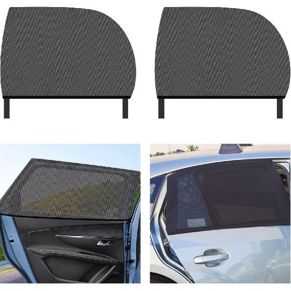 2PCS Mesh Car Window Screen for Rear Side Windows,Stretchable Car Window Shades Keep Interior Breathable and Cool,Foldable Baby Windows Shades for