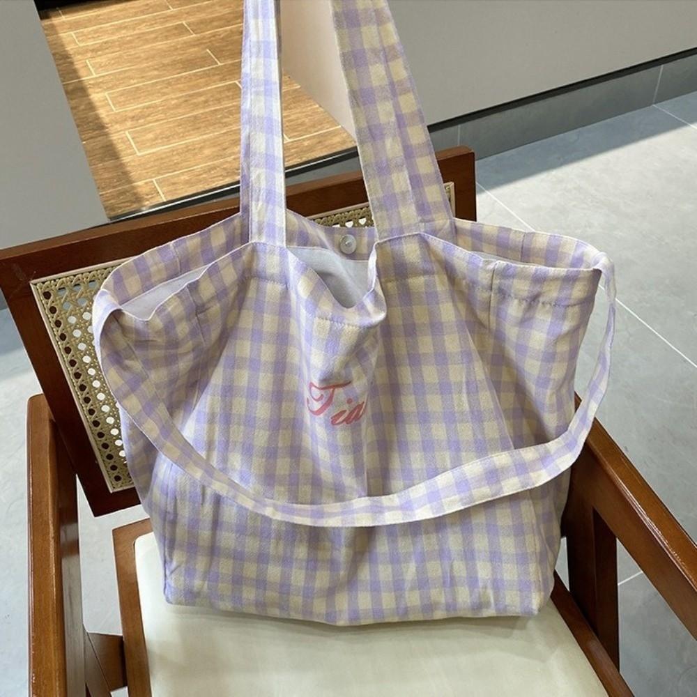 Letter Plaid Shoulder Bag Candy Color Large Capacity Crossbody Bag Fashion Canvas Tote Bag  Daily