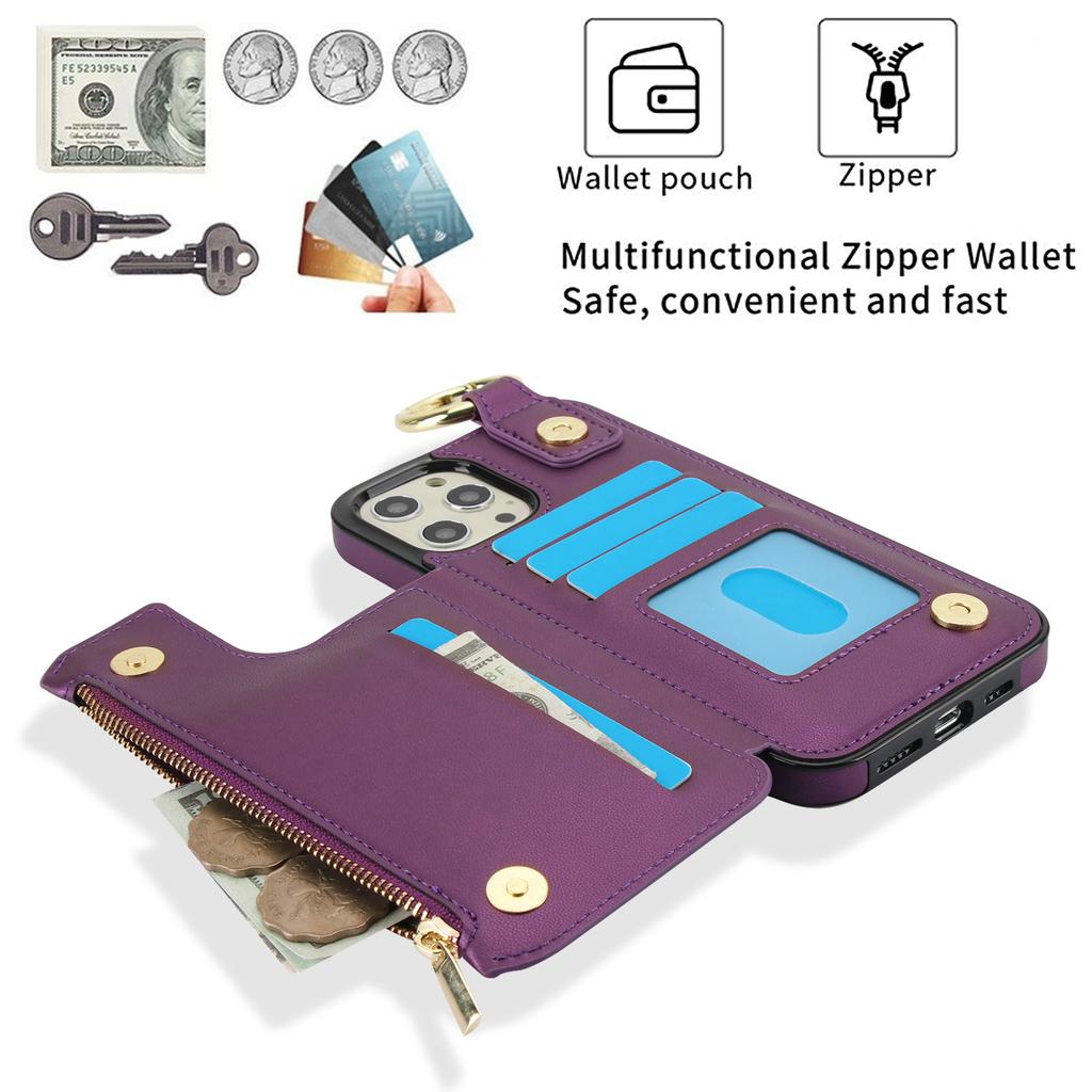 Applicable to iPhone16 mobile phone case, Samsung S24 solid color double buckle ring zipper wallet case A55 anti-drop leather case