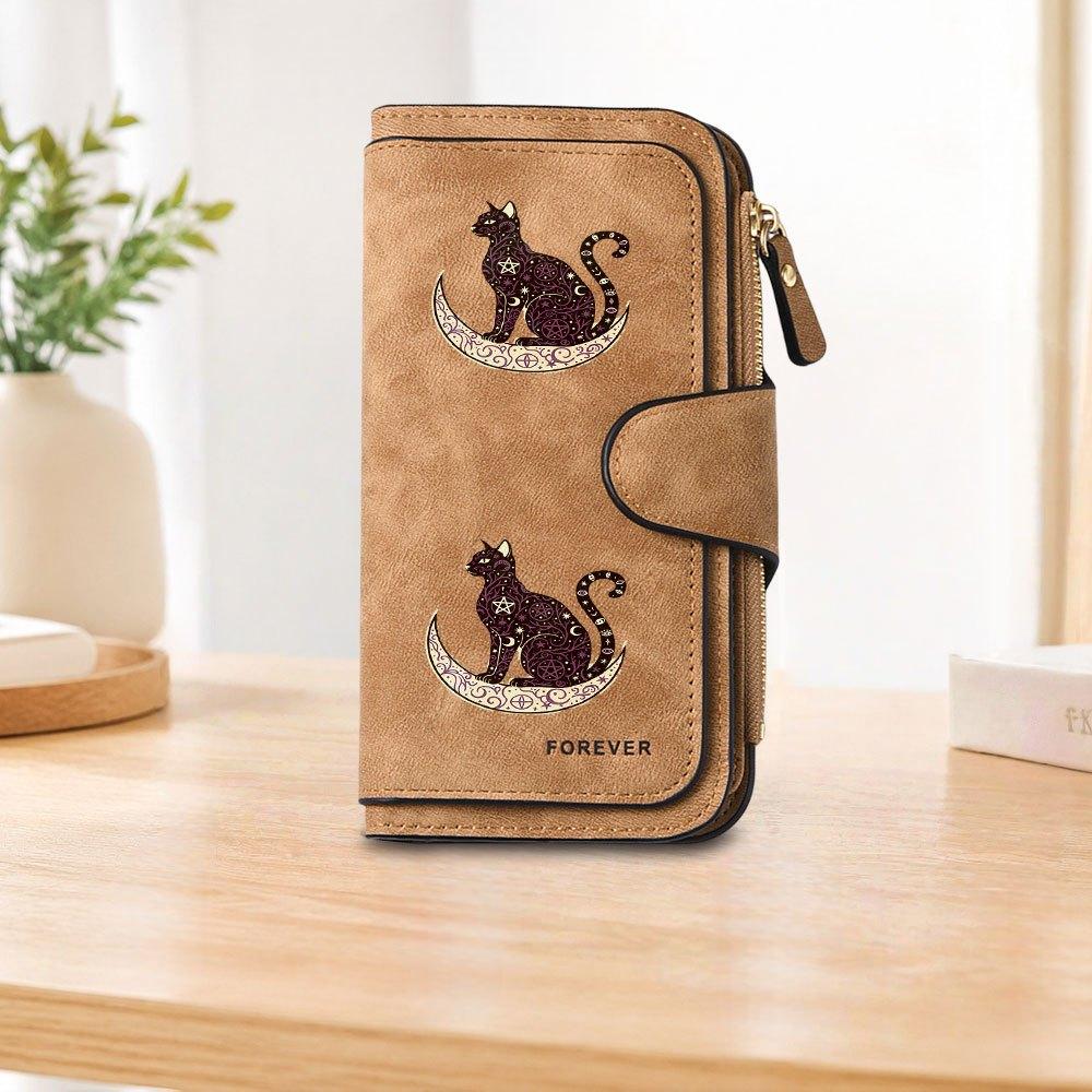 Magic Cat Moon Long Zipper Wallet, Large Capacity Card Holder, Unisex Clutch Bag, Fashionable Zipper Coin Purse, Suitable for Daily Use, A Great Gift