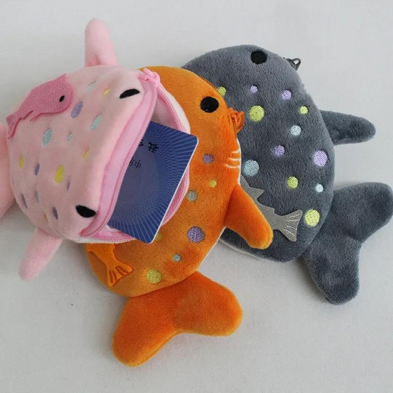 Portofel Multicolor Drăguț de Pluș în Formă de Pește pentru Monede Femei Rechin Bani Card Chei Căști Portmoneu pentru Lucruri Mici Pungă cu Fermoar Cadou pentru Copii