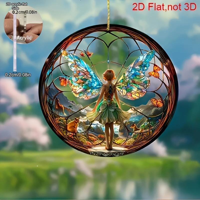 Classic Acrylic Enchanted Forest Fairy Sun Catcher - Stained Style Wall Hanging Decor Perfect for Porch, Room, Garden