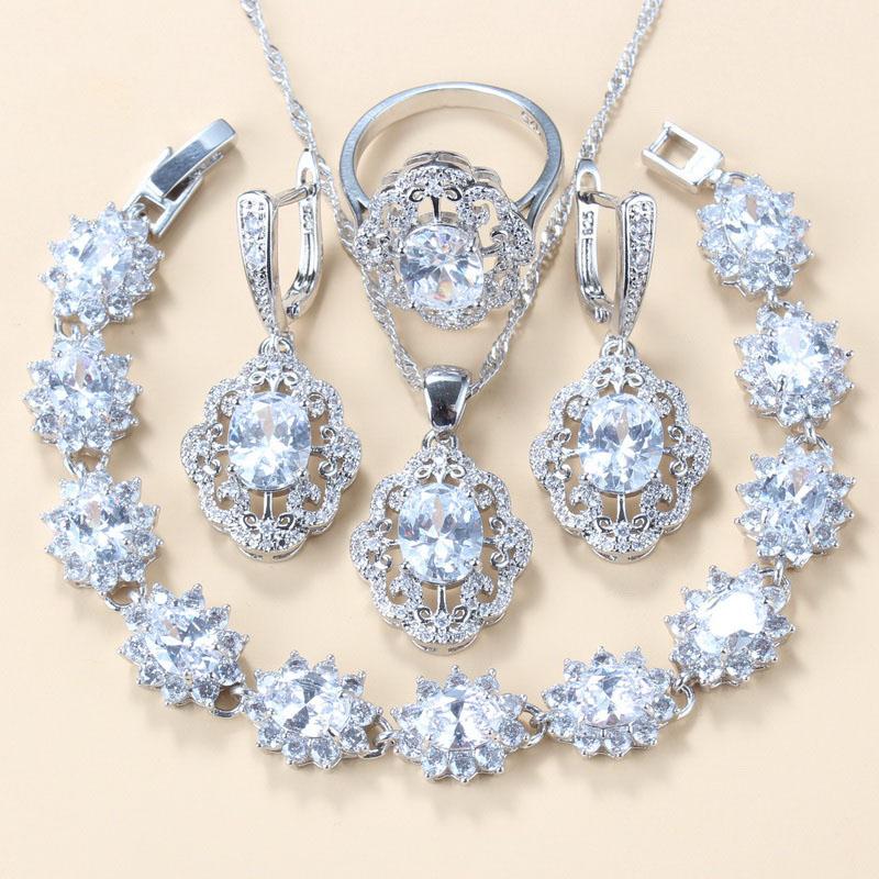 Women Wedding Jewelry Bridal Red Garnet Cz Earrings Pendant Necklace Bracelet And Ring Gift Sets