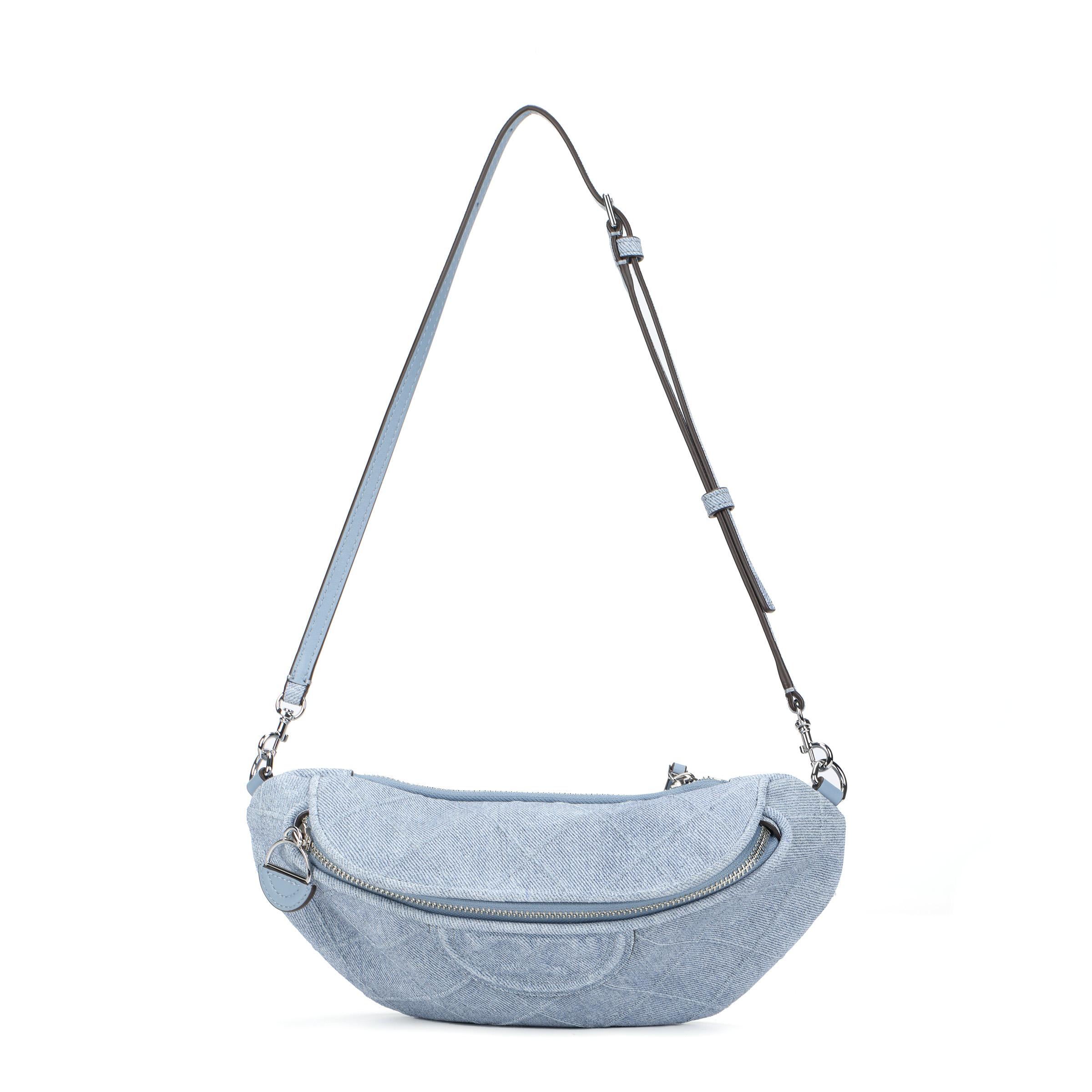 

Tory Burch Fleming Logo Embossed Adjustable Detachable Chain Shoulder Strap Zipper Closure Suede Mini Waist Bag Women waist bag Light-Blue 167952-426 Basic Set (Bag+Dust Bag)