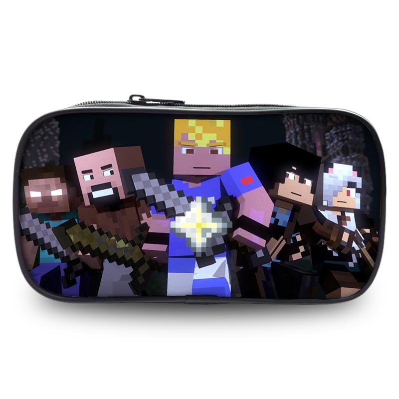 2023 New Large Capacity Kids Minecraft Pencil Case Polyester Cartoon Stationery Bag