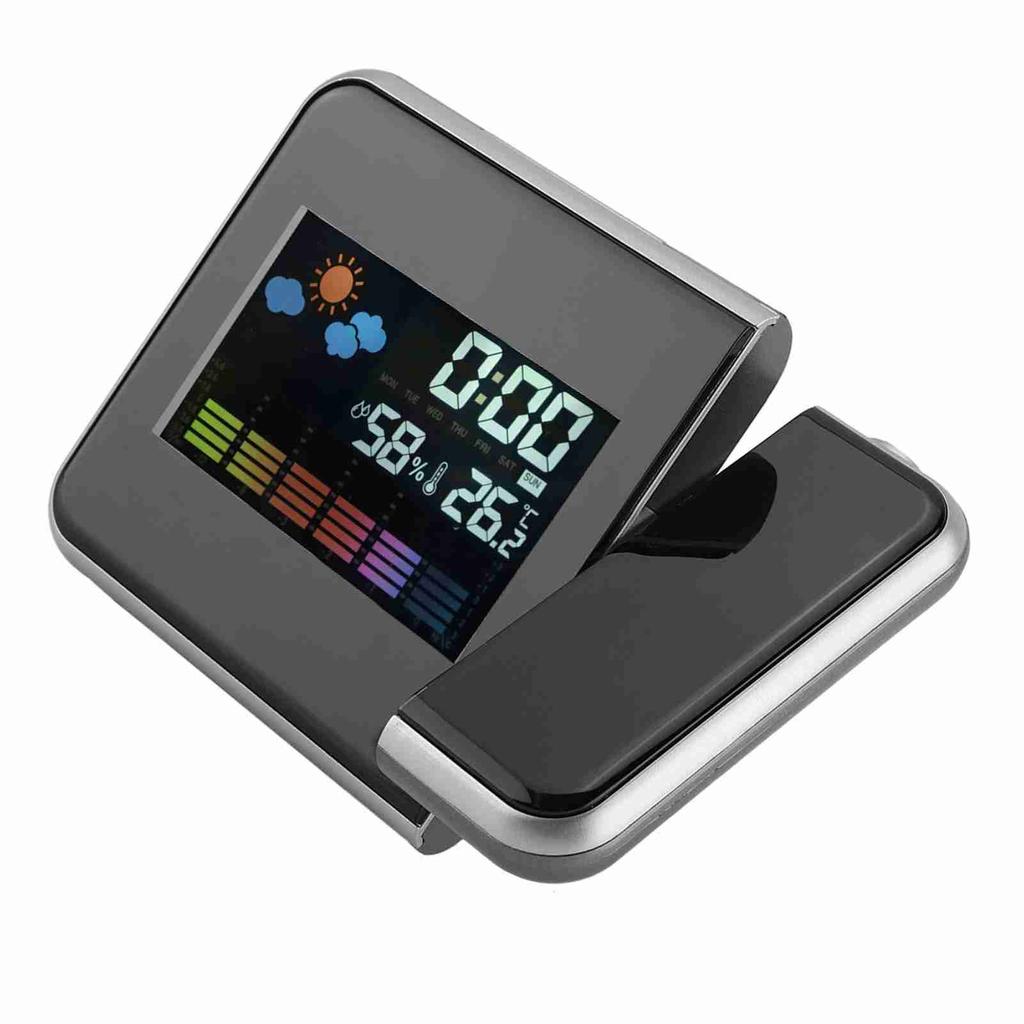 Digital LED Weather Forecast Projector Calendar Humidity Display Alarm Clock(Black)