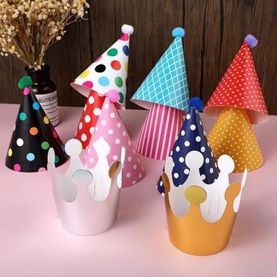 11 Pcs Birthday Party Hats Includes 9 Adorable Party Cone Hats and 2 Paper Crowns Mini Birthday Hats for Pet Kids Birthday Decor