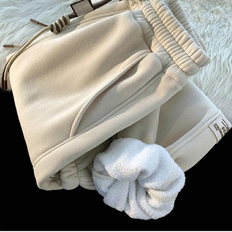 Moda sport catifea largi Casual pantaloni harem de damă iarnă fleece groase talie înaltă pantaloni lați cu șnur de stradă pantaloni caldi de mărime mare 25506