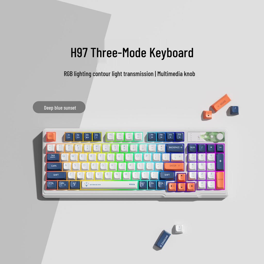 H97 Mechanical Keyboard: Wireless/Wired, RGB, Home/Office/Gaming, Three-Mode Bluetooth for Girls.