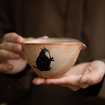 Retro Hand-Painted Teacup Japanese Zhiye Pottery Tea Pitcher Handmade Cat Household Cup Chinese Kungfu Tea Ceremony Teaware