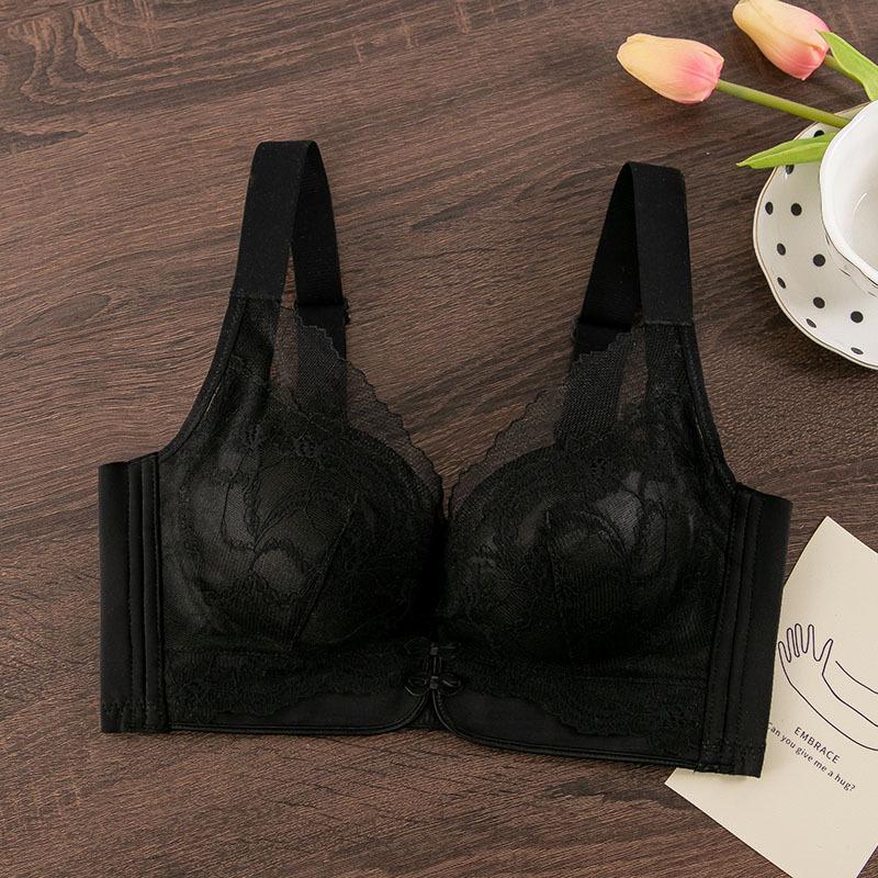 

New Year s Red Bra Lace Small Breasts Gathered Adjustment Breast Bra Medium Thick Cup Sliding Cotton Bra 34/75AB чёрный