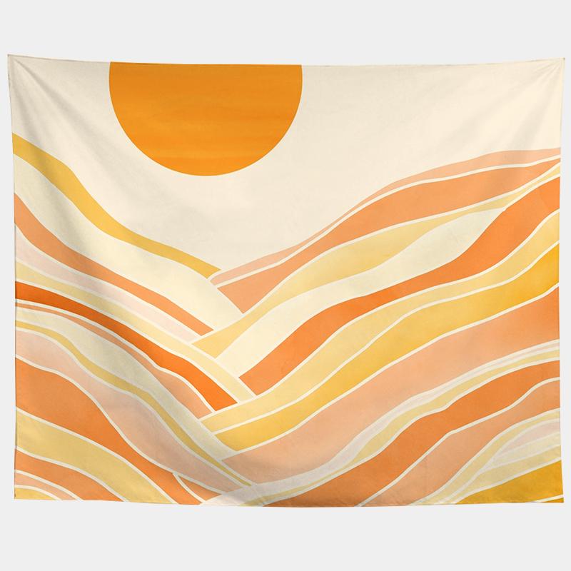 Watercolor Sea Sunset Tropical Forest Print Tapestry  Plants Abstract Landscape Living Room Bedroom Home Decor