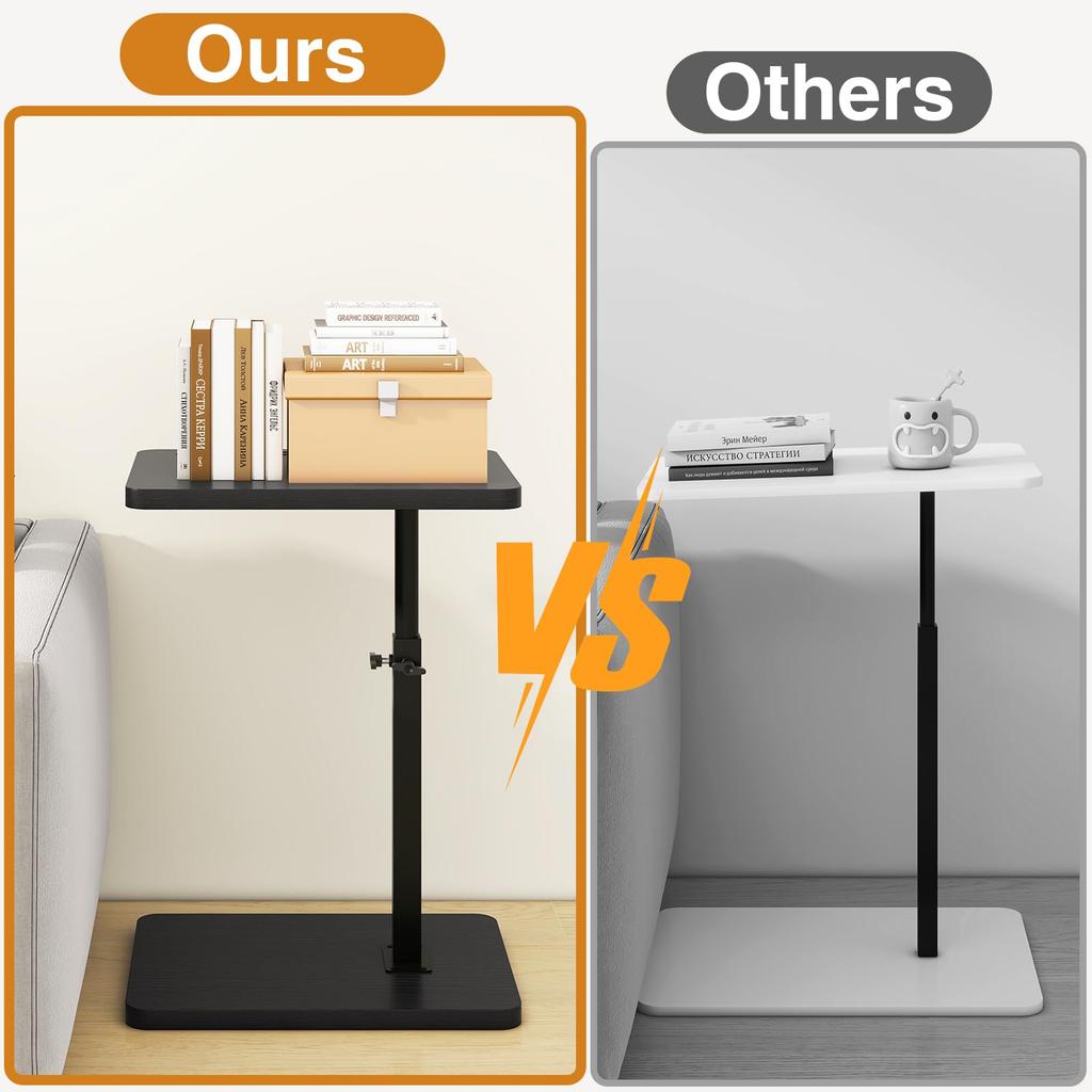 IBUYKE C-Shaped Side Table, Height Adjustable, Fits Next to Bed, Bedside Table, Sofa Table, Compact, Small, Black, JPTVT003B