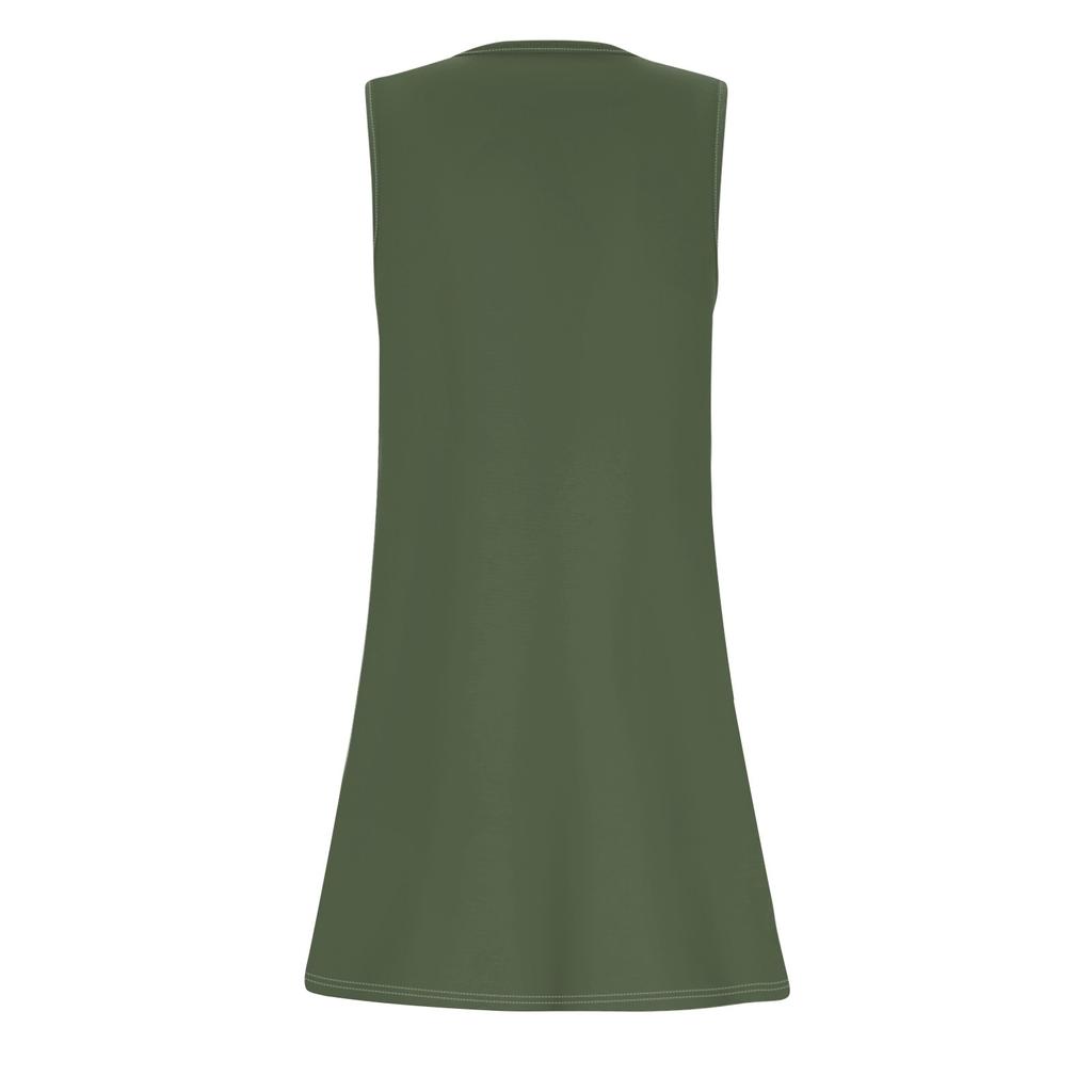 Women's Fashion Casual Square Neck Sleeveless Dress Pleated Tank Dress Print Beach Dresses