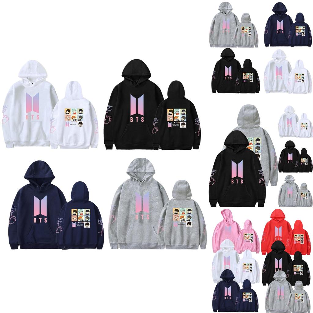 Bts Huvtröja Med Broderad Grafik Bomullsfleece För Ungdomar Vardagskläder